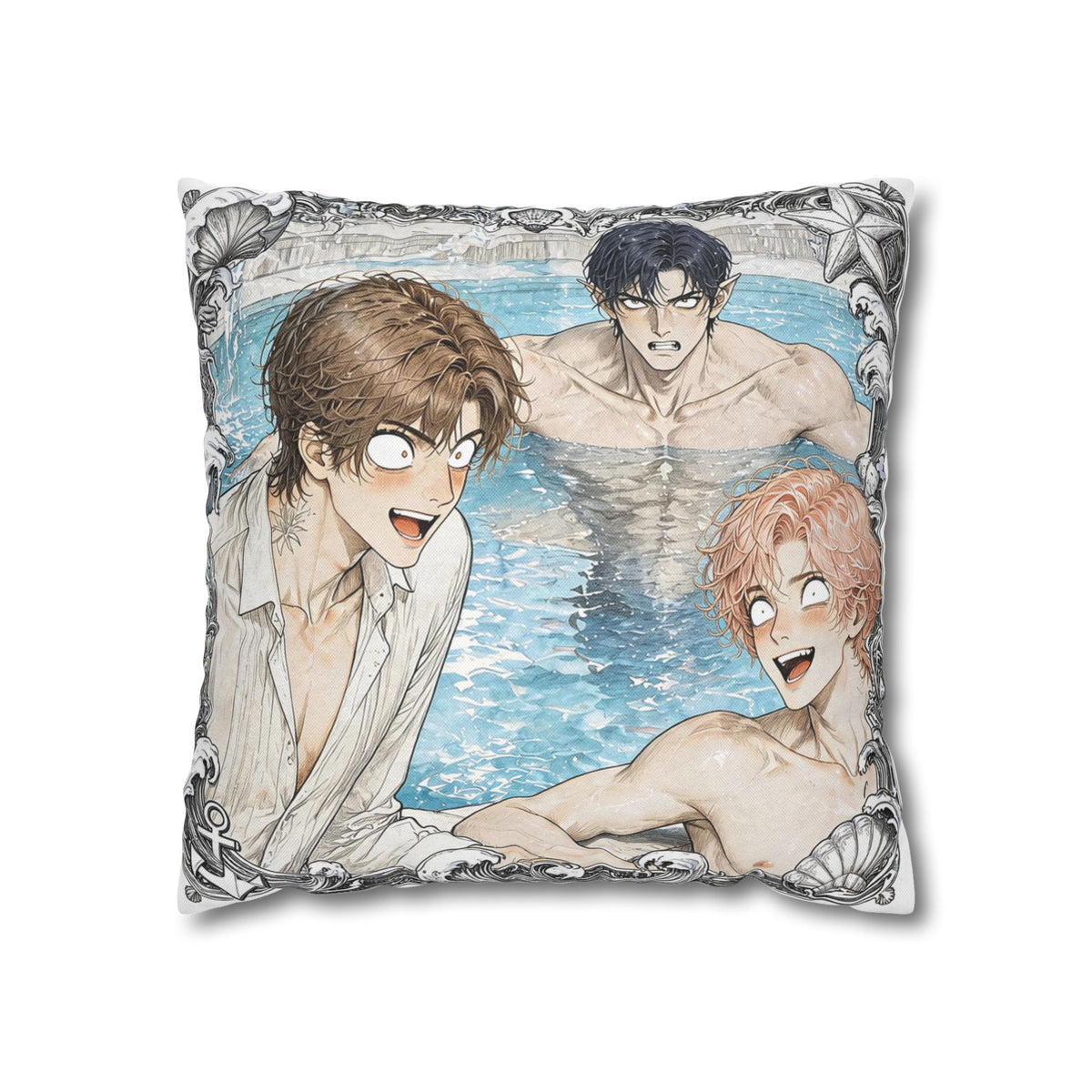 When I have two Mermen - Cute Anime Spun Polyester Throw Pillow