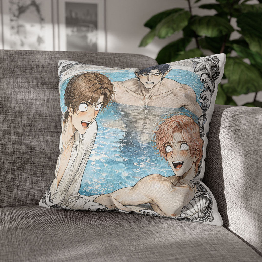 When I have two Mermen - Cute Anime Spun Polyester Throw Pillow