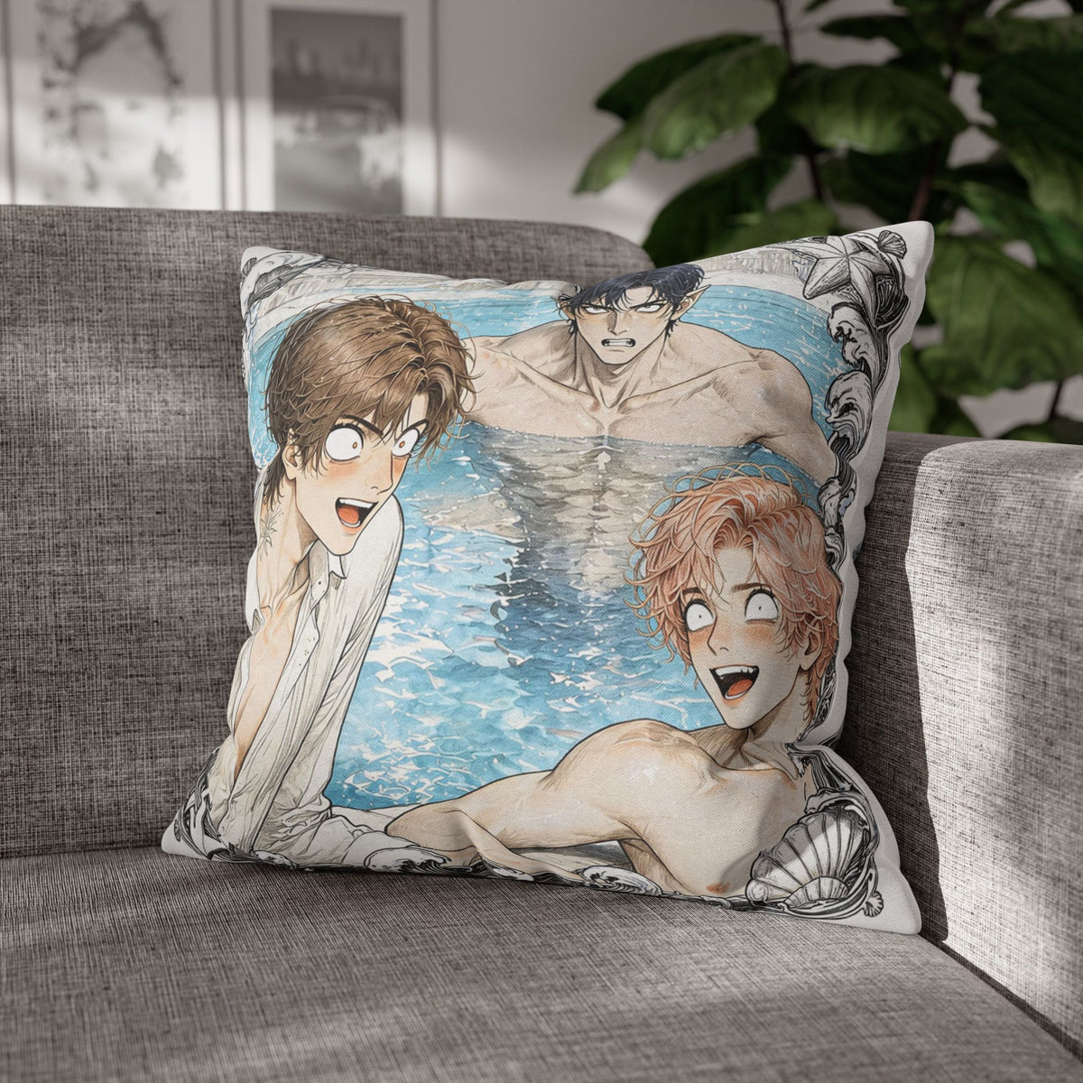 When I have two Mermen - Cute Anime Spun Polyester Throw Pillow