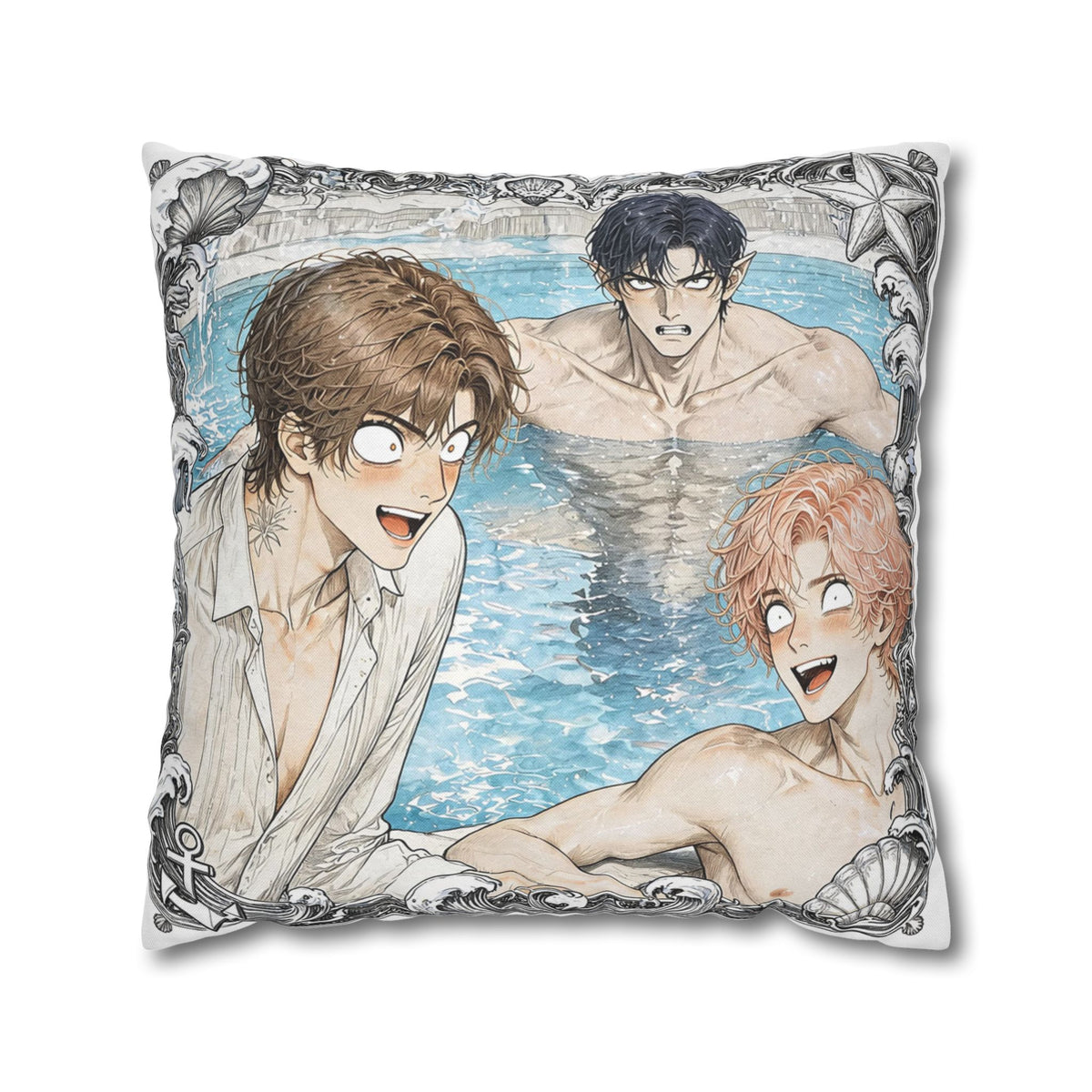 When I have two Mermen - Cute Anime Spun Polyester Throw Pillow