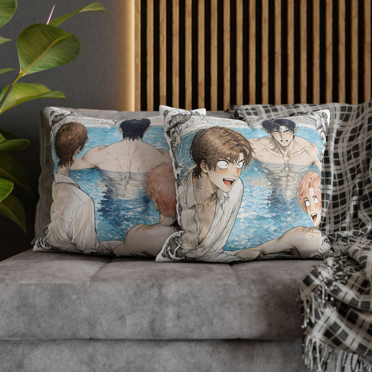 When I have two Mermen - Cute Anime Spun Polyester Throw Pillow