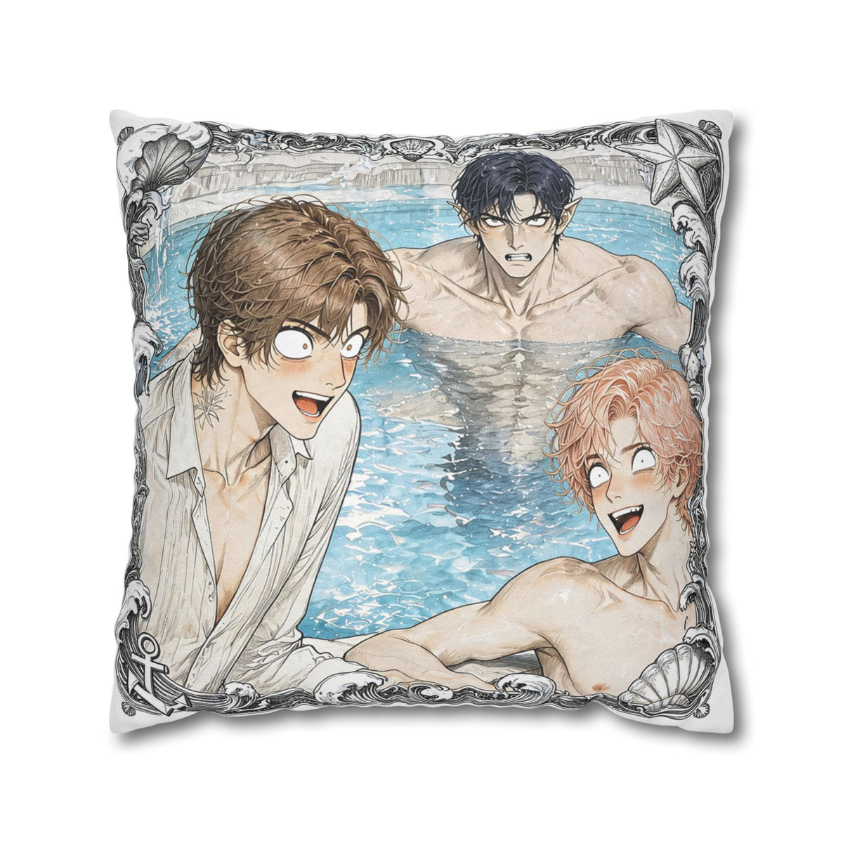 When I have two Mermen - Cute Anime Spun Polyester Throw Pillow