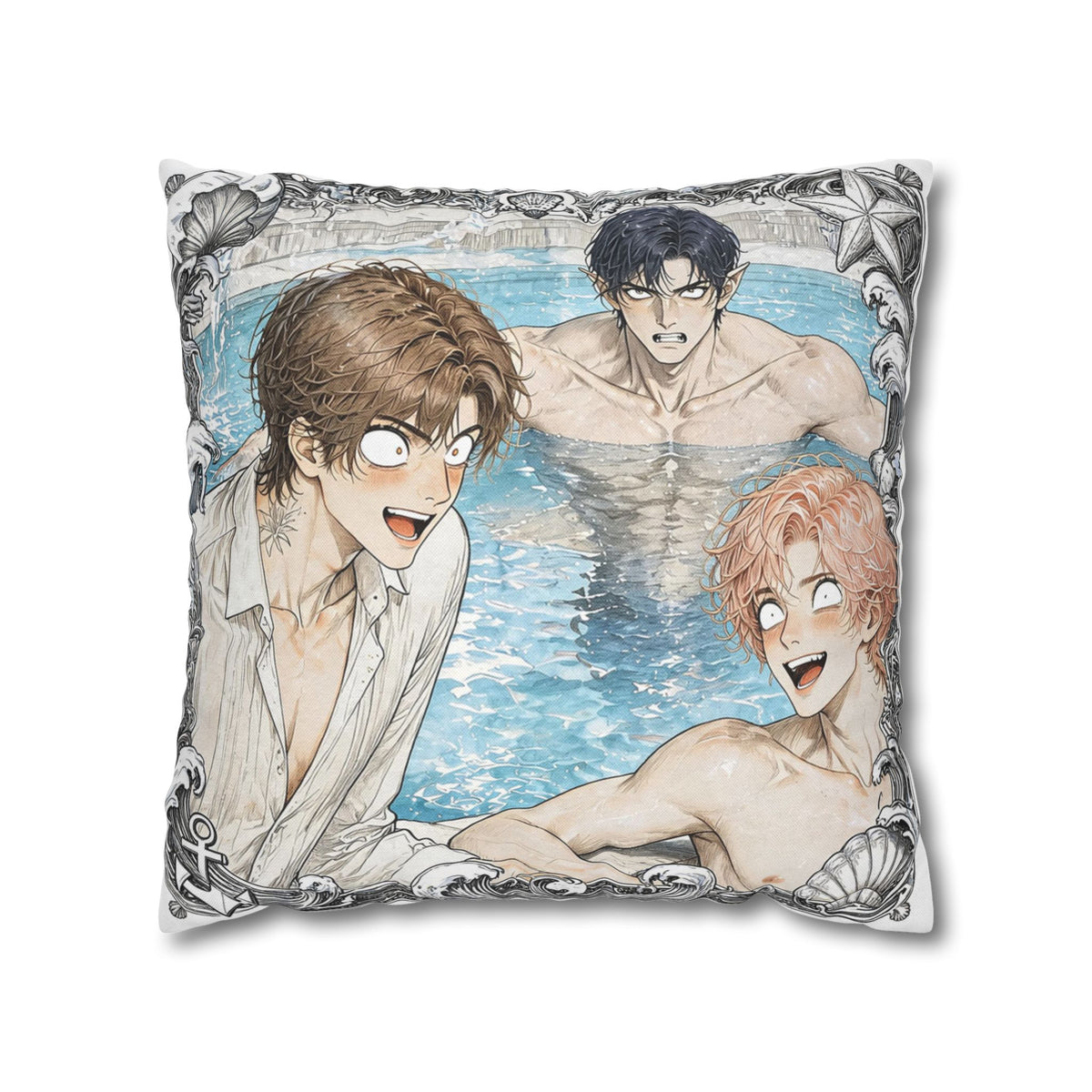 When I have two Mermen - Cute Anime Spun Polyester Throw Pillow